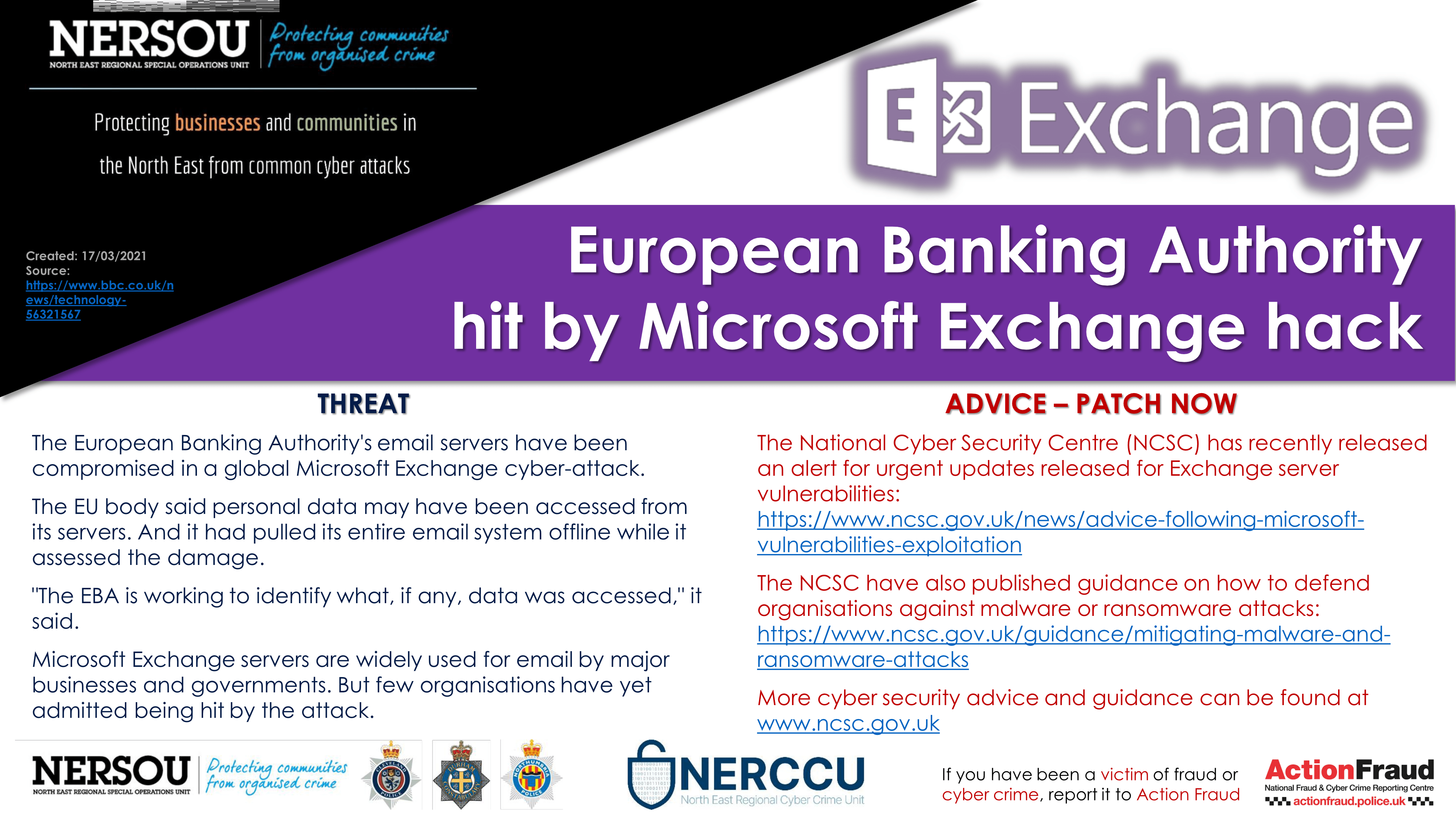 Notification European Banking Authority hit by Microsoft Exchange hack...
