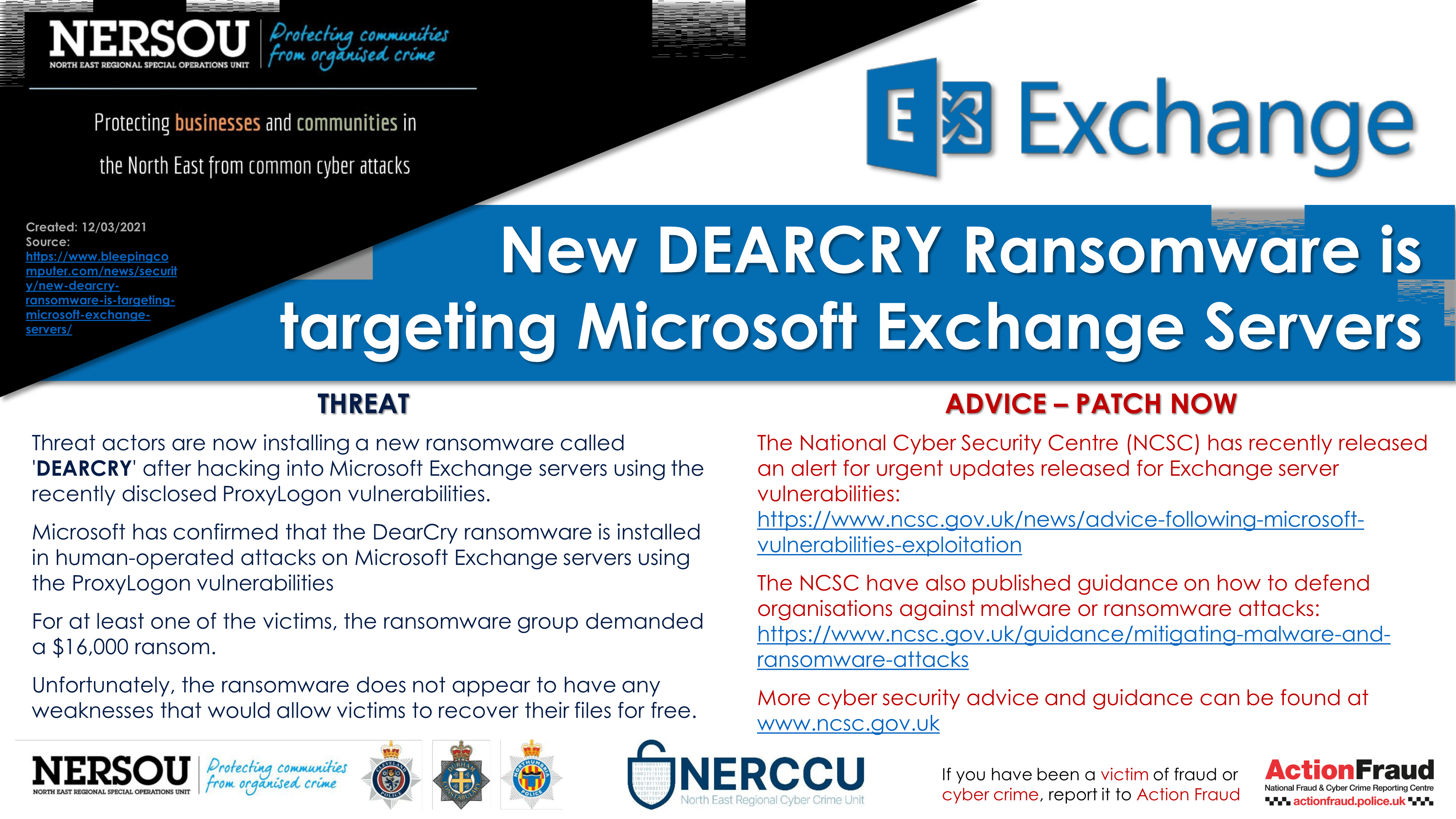 Notification - New DEARCRY Ransomware is targeting Microsoft Exchange Se...