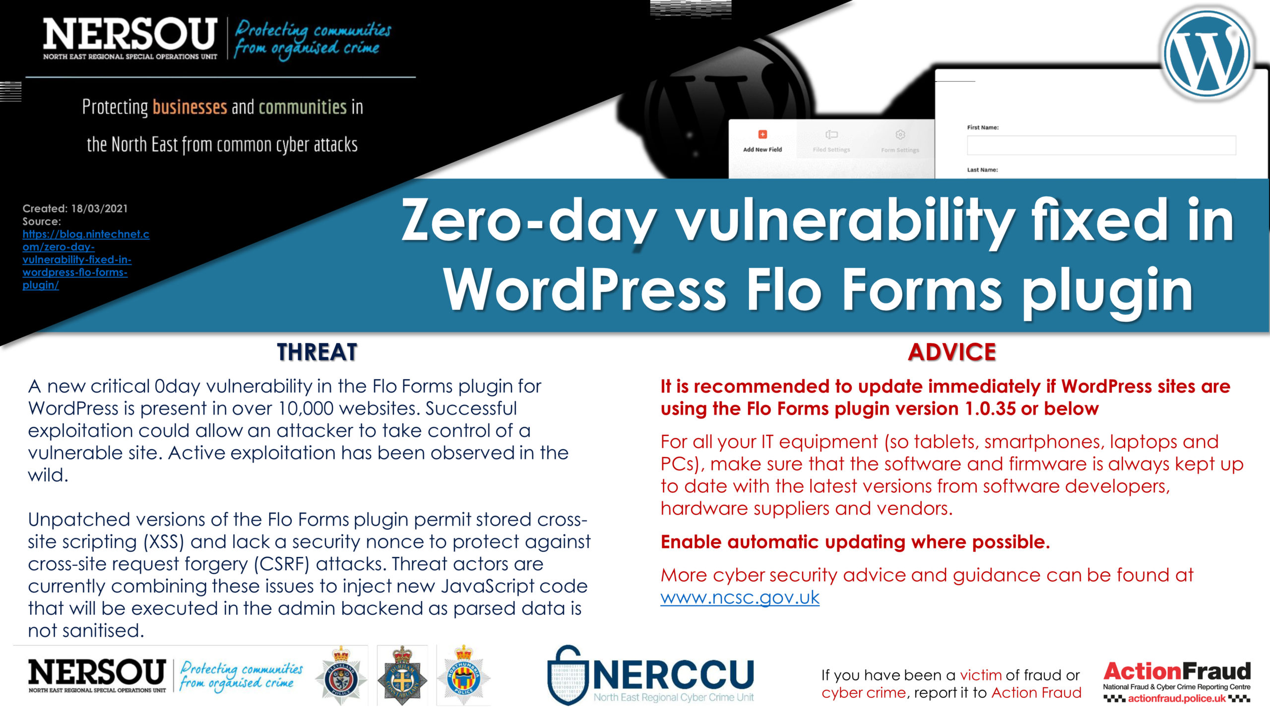 Notification - Zero-day vulnerability fixed in WordPress Flo Forms plugi...