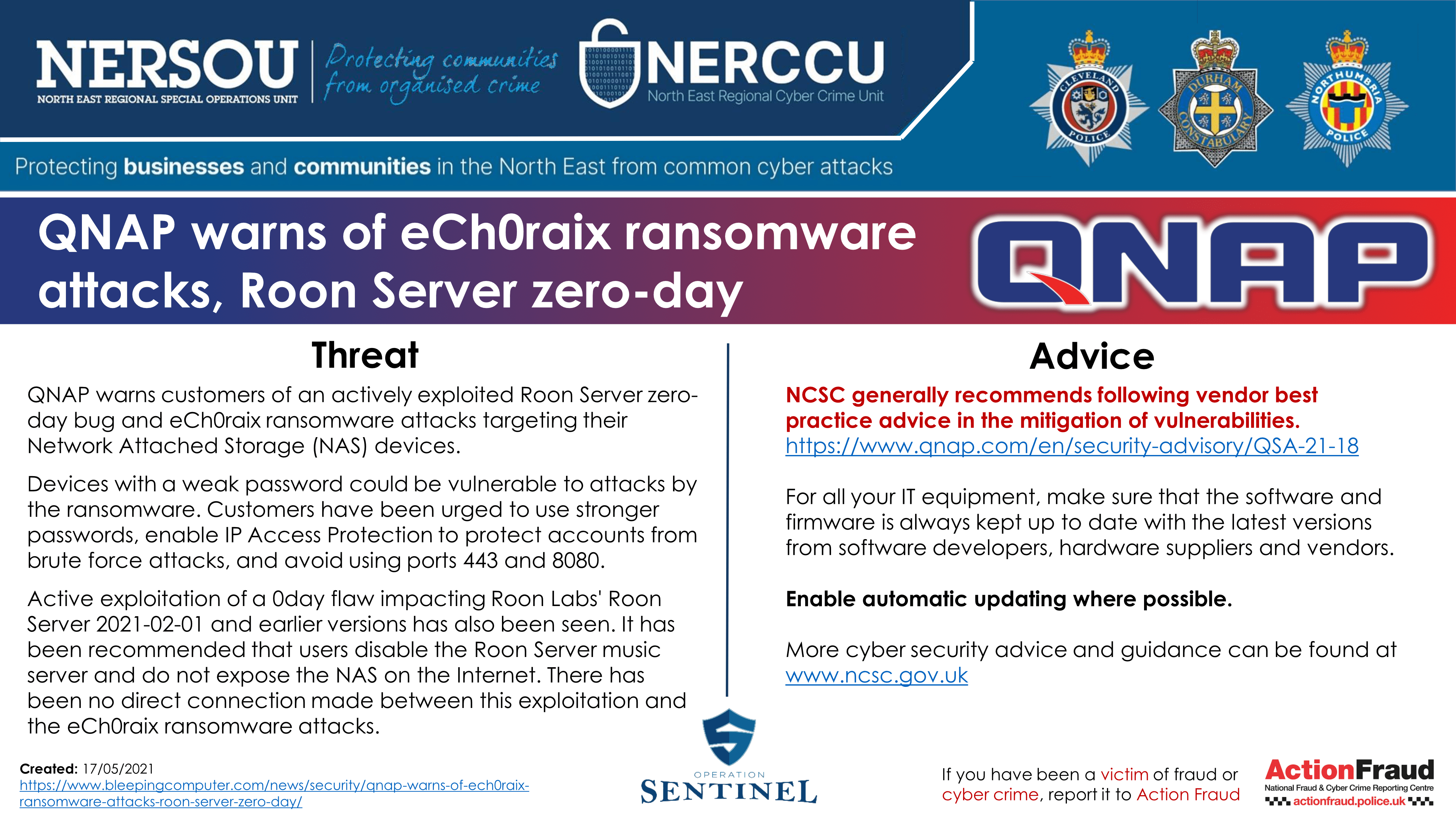 Notification - QNAP warns of eCh0raix ransomware attacks, Roon Server ze...