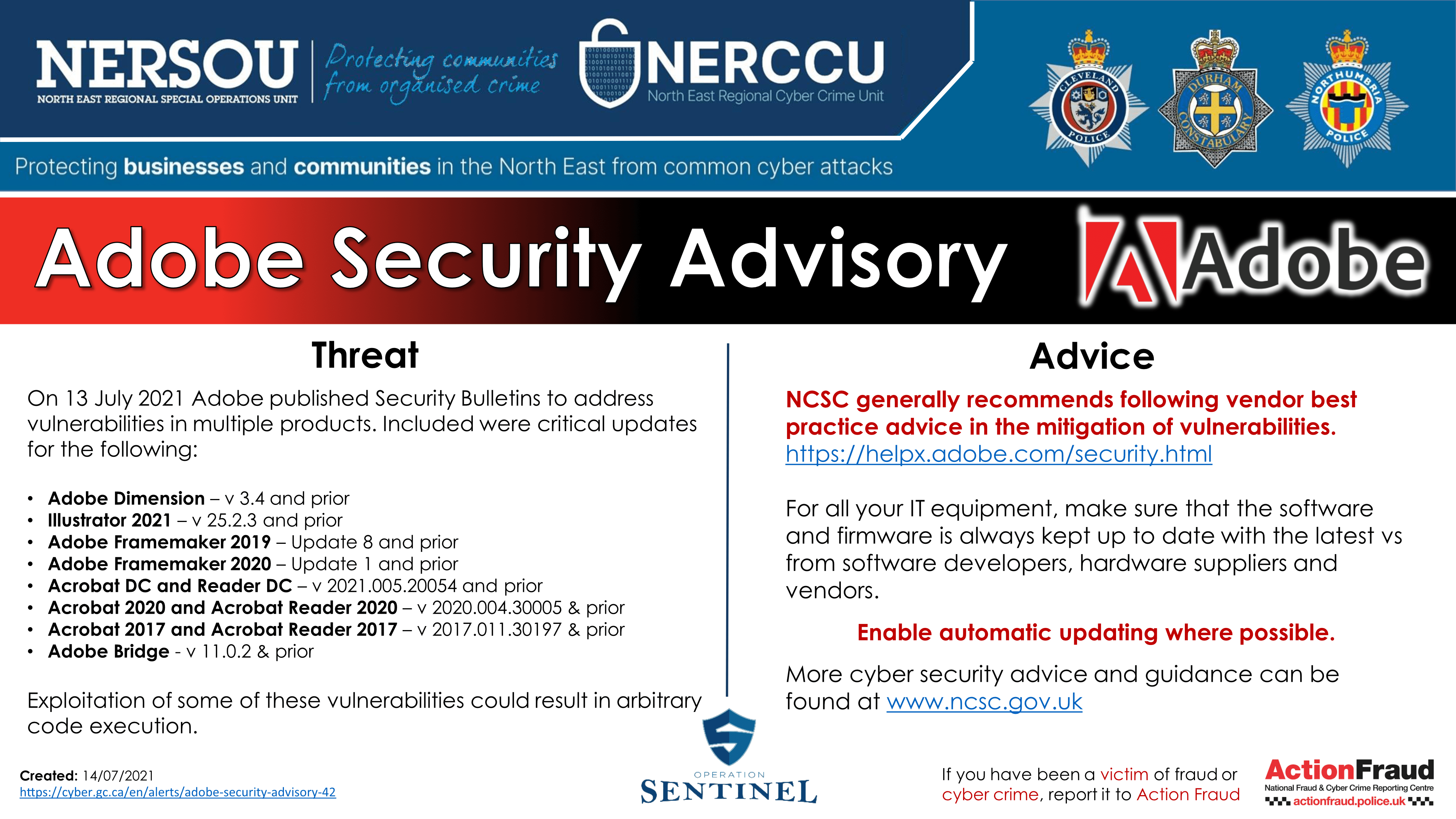 Notification 20210714 Adobe Security Advisory