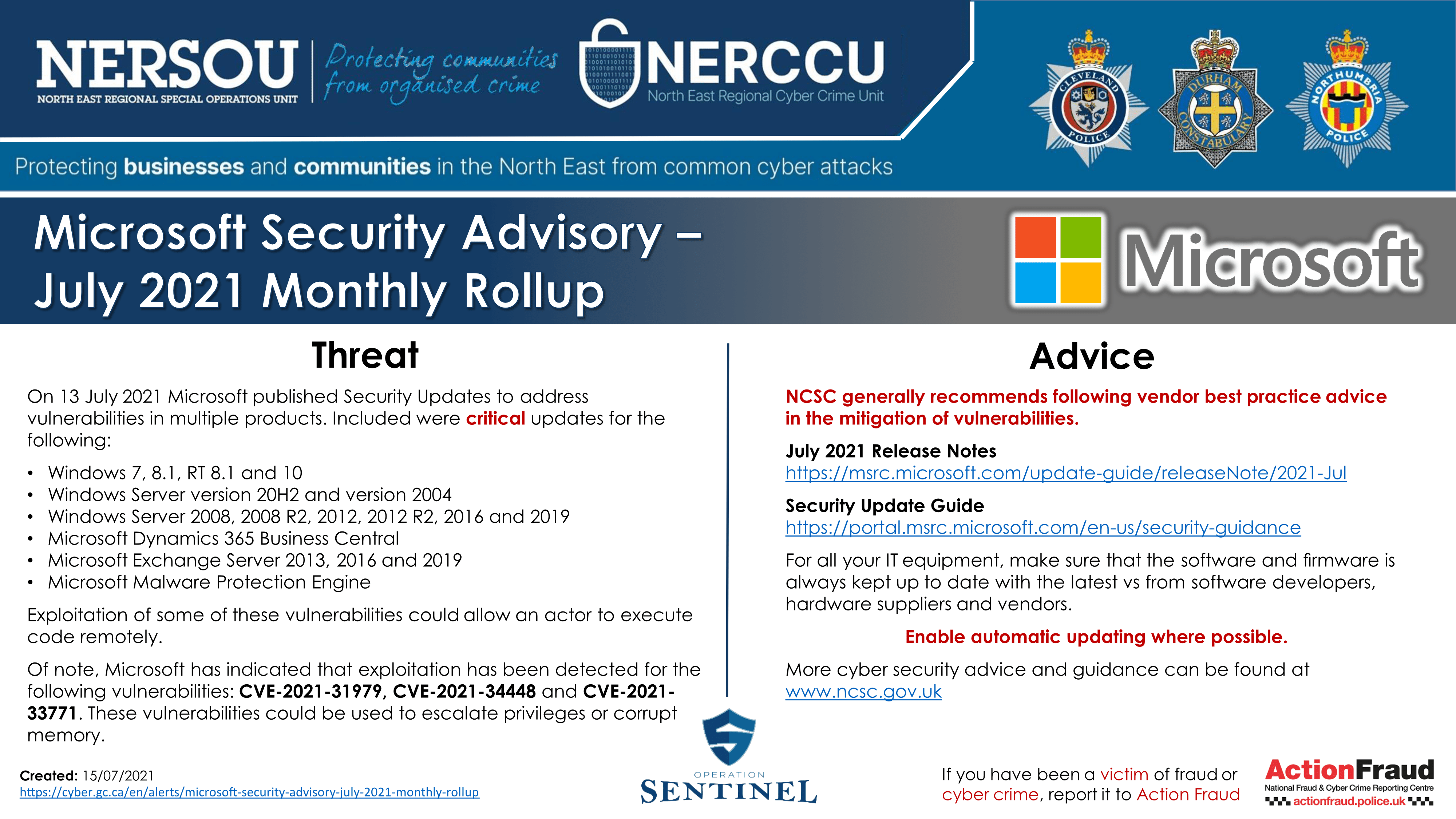 Notification 20210715 Microsoft Security Advisory – July 2021 Monthly ...