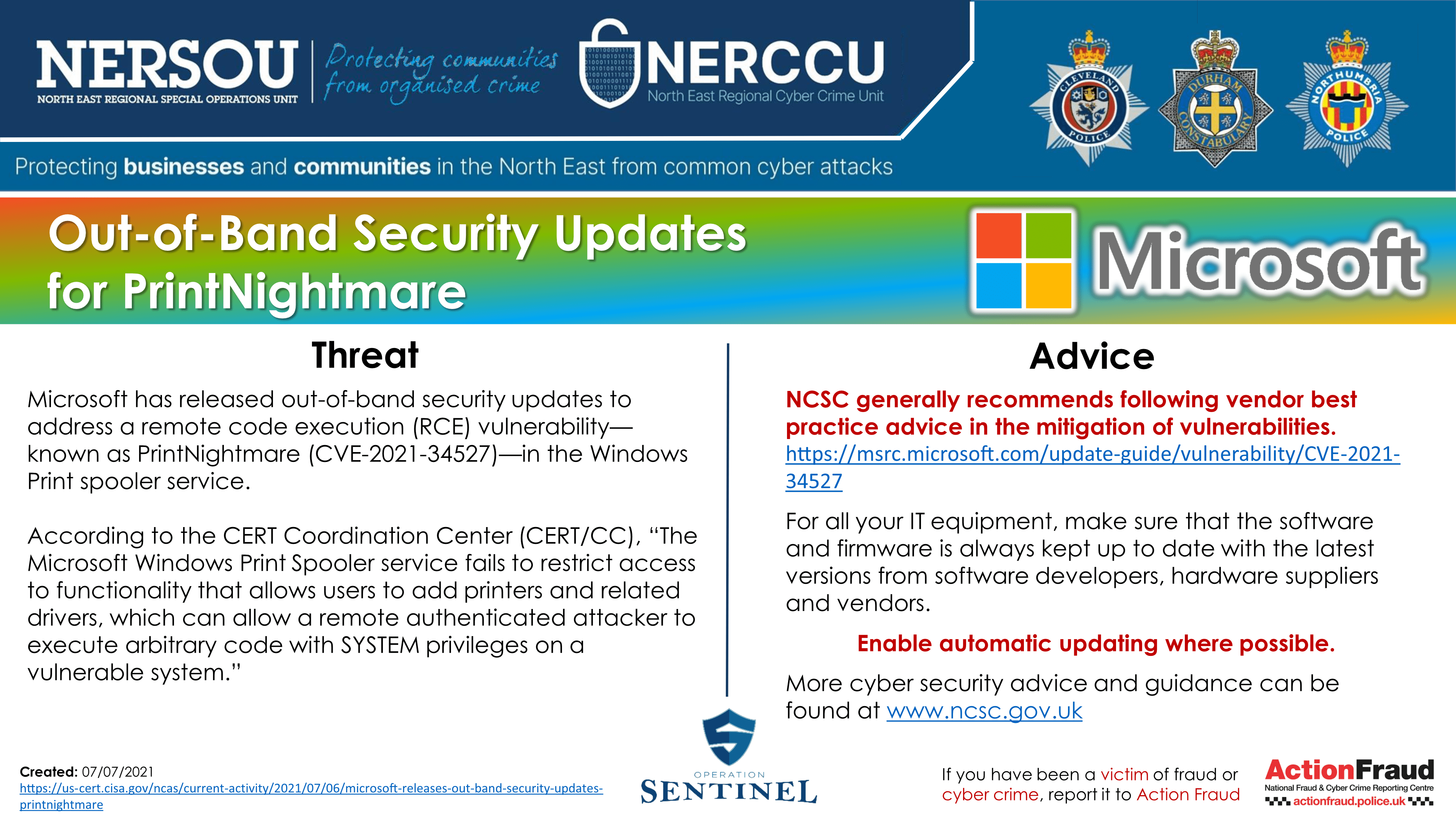 Notification - Out-of-Band Security Updates for PrintNightmare