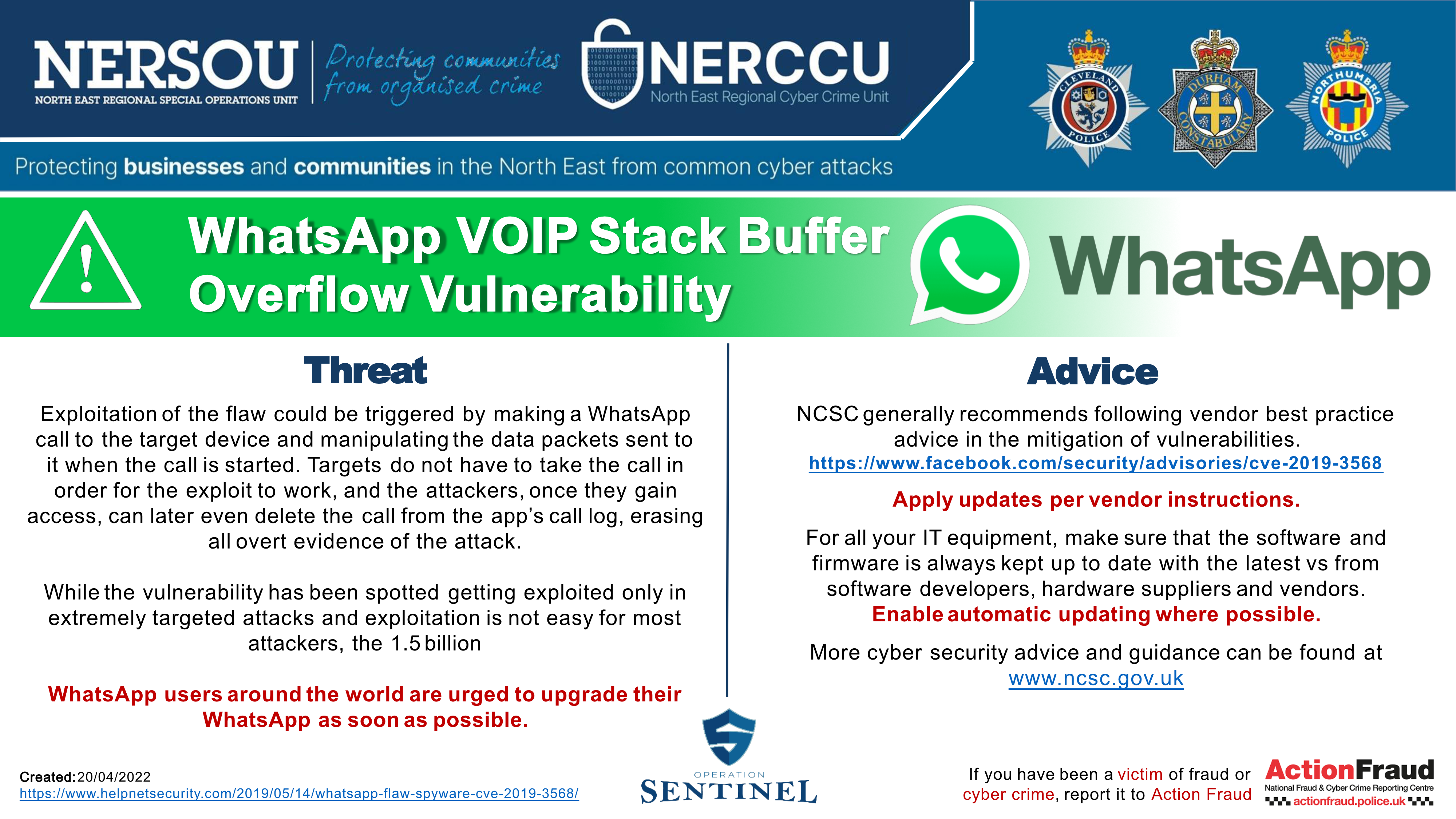 Notification 20220420 WhatsApp VOIP Stack Buffer Overflow Vulnerability